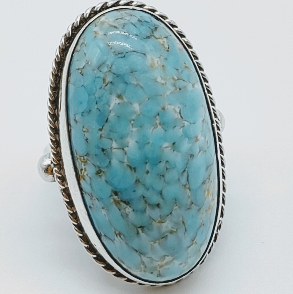 Vintage Sterling Silver Turquoise Hubbell Glass Ring